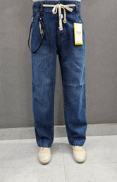 GD- Mid Blue. Loose Fit Jeans, side stitch panel with chain, soft comfortable non stretch Denim.