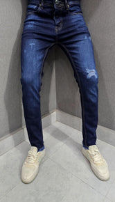 Mens Premium Stretch Ankle Jeans. Soft comfortable Stretch Denim Fabric Dark Blue