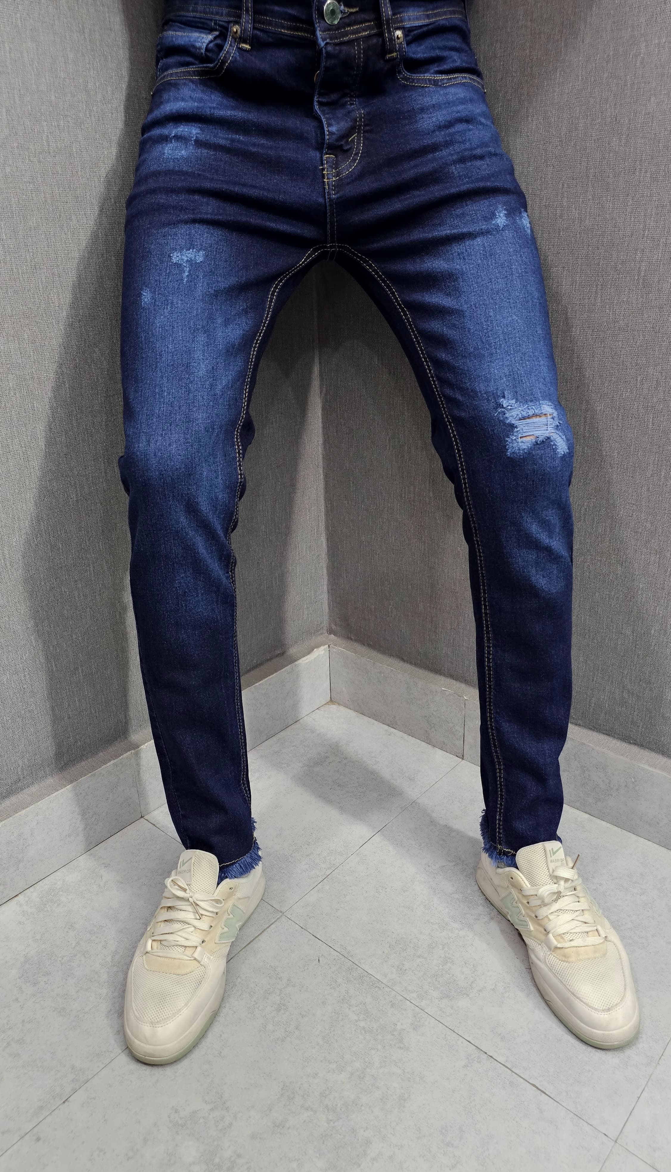 Mens Premium Stretch Ankle Jeans. Soft comfortable Stretch Denim Fabric Dark Blue