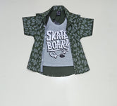 Boys Double shirt, Green print with inside grey printed tshirt.