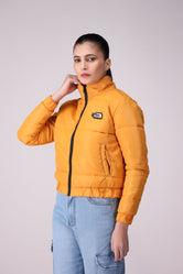 Mustard colour, Quilted Ladies Puffer Jacket in Imported Fabric.