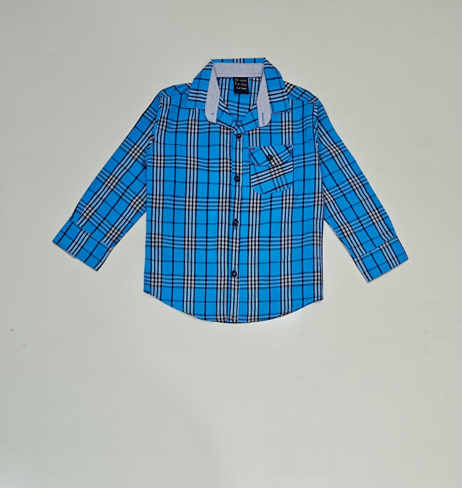 Grey and Blue Check Boys Full Sleeve Casual Shirts