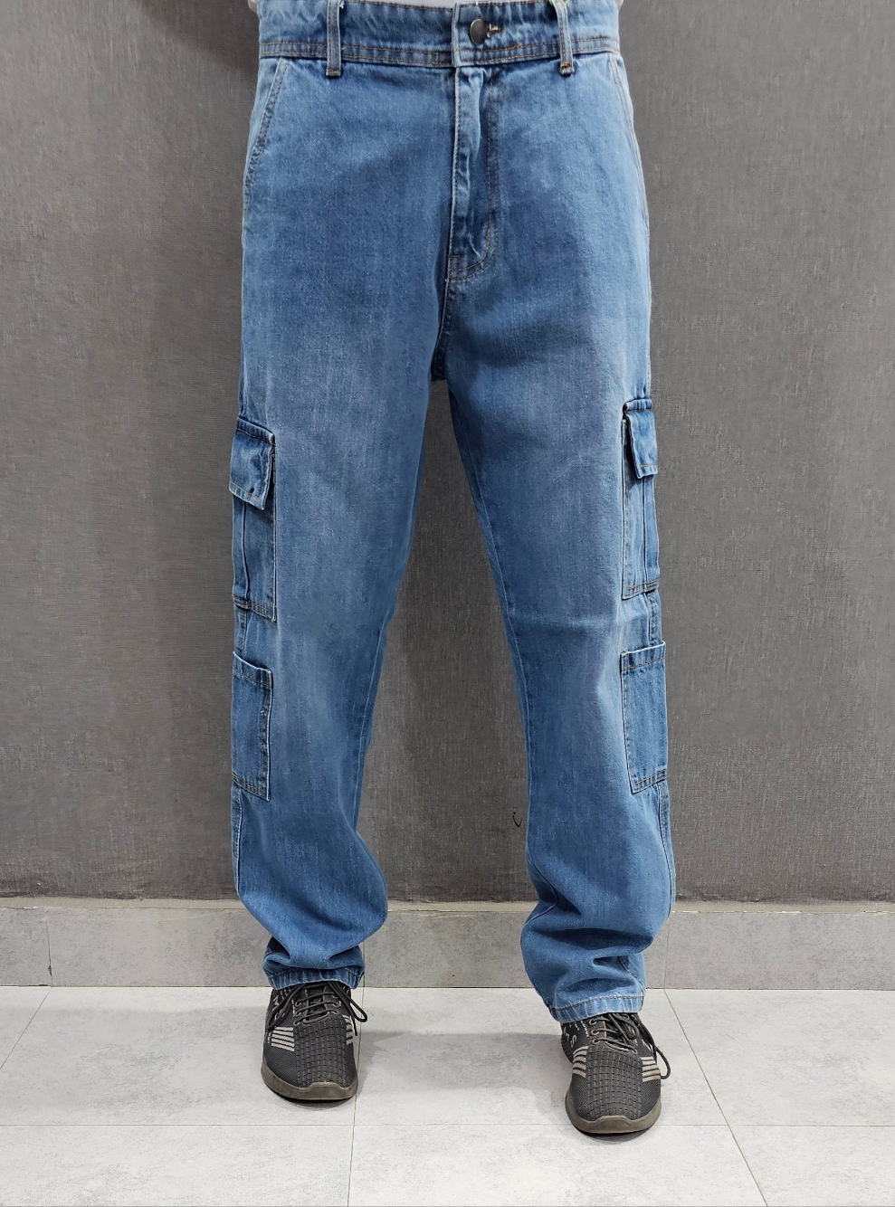 Mid blue Loose Fit Jeans 8 pocket, Soft Comfortable non stretch Denim.