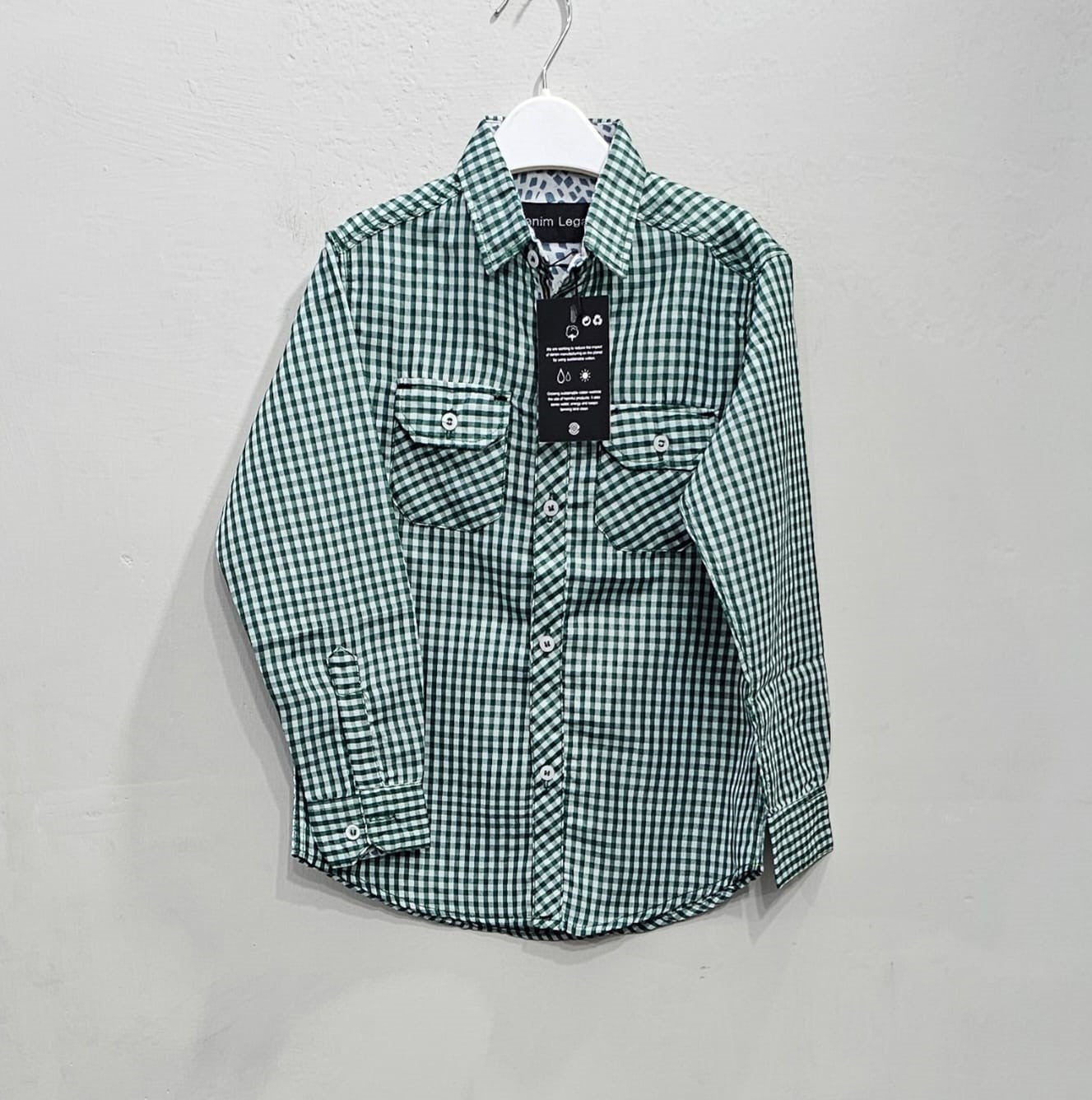 Green Check Boys Full Sleeve Casual Shirts