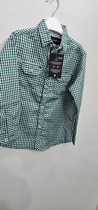 Green Check Boys Full Sleeve Casual Shirts