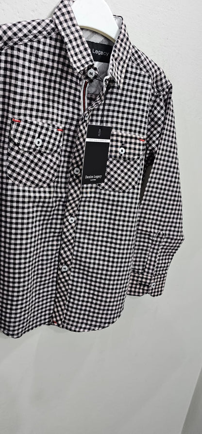 Pink Black Check Boys Full Sleeve Casual Shirts