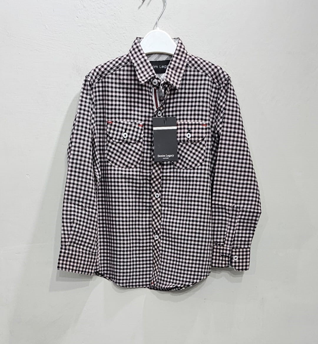 Pink Black Check Boys Full Sleeve Casual Shirts