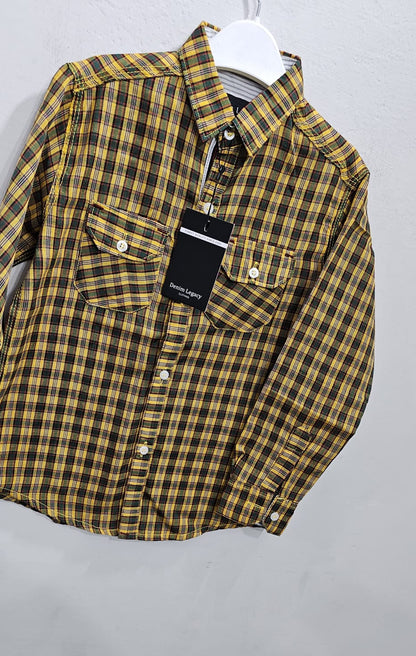 Yellow Green Check Boys Full Sleeve Casual Shirts