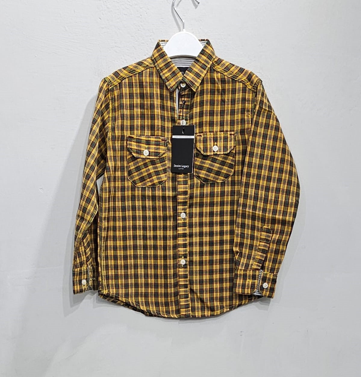 Yellow Green Check Boys Full Sleeve Casual Shirts