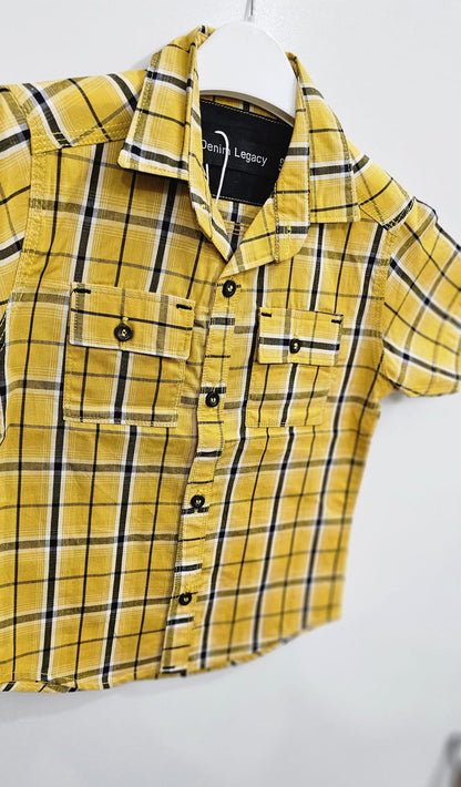 Yellow Check Boys Half Sleeve Casual Shirts