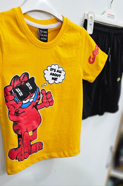 Yellow Garfield Boys Suit with Shorts