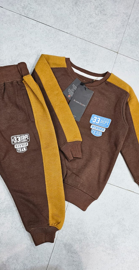 Brown Side Stripe Boys Tracksuit