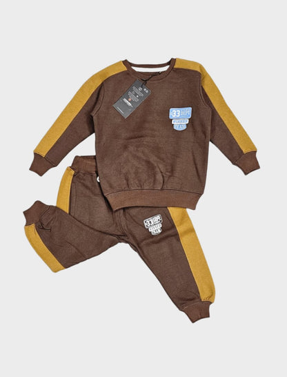 Brown Side Stripe Boys Tracksuit