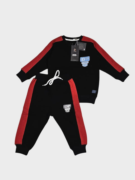 Black with Red Side Stripe Boys Tracksuit