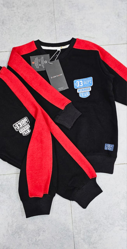 Black with Red Side Stripe Boys Tracksuit