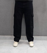 Mens Black Loose Fit 8 pocket Jeans  Soft comfortable non stretch Denim