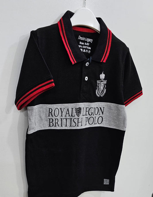 Boys cotton pique fabric polo shirts Black colour