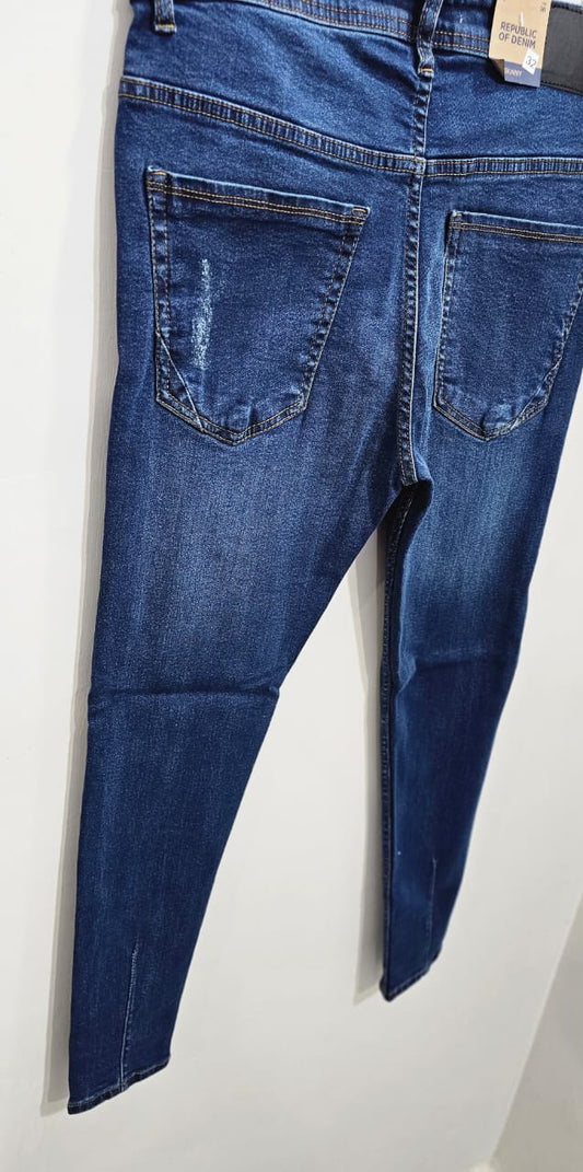 OVS Riped Greenish Blue Ankle Fit Jeans