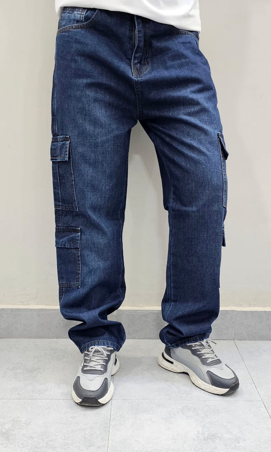 Dark Blue Loose Fit Jeans 8 Pockets