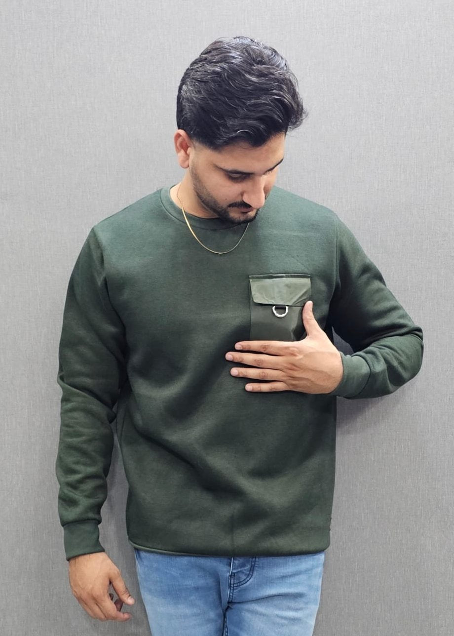 Dark Green Men's Premium Sweatshirts Cotton Fleece fabric