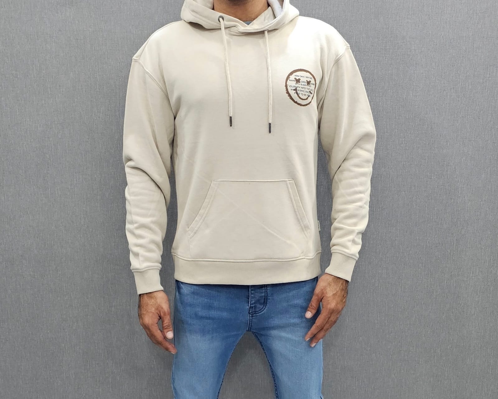 Beige Men's Premium Hoodies Soft Fleece cotton fabric