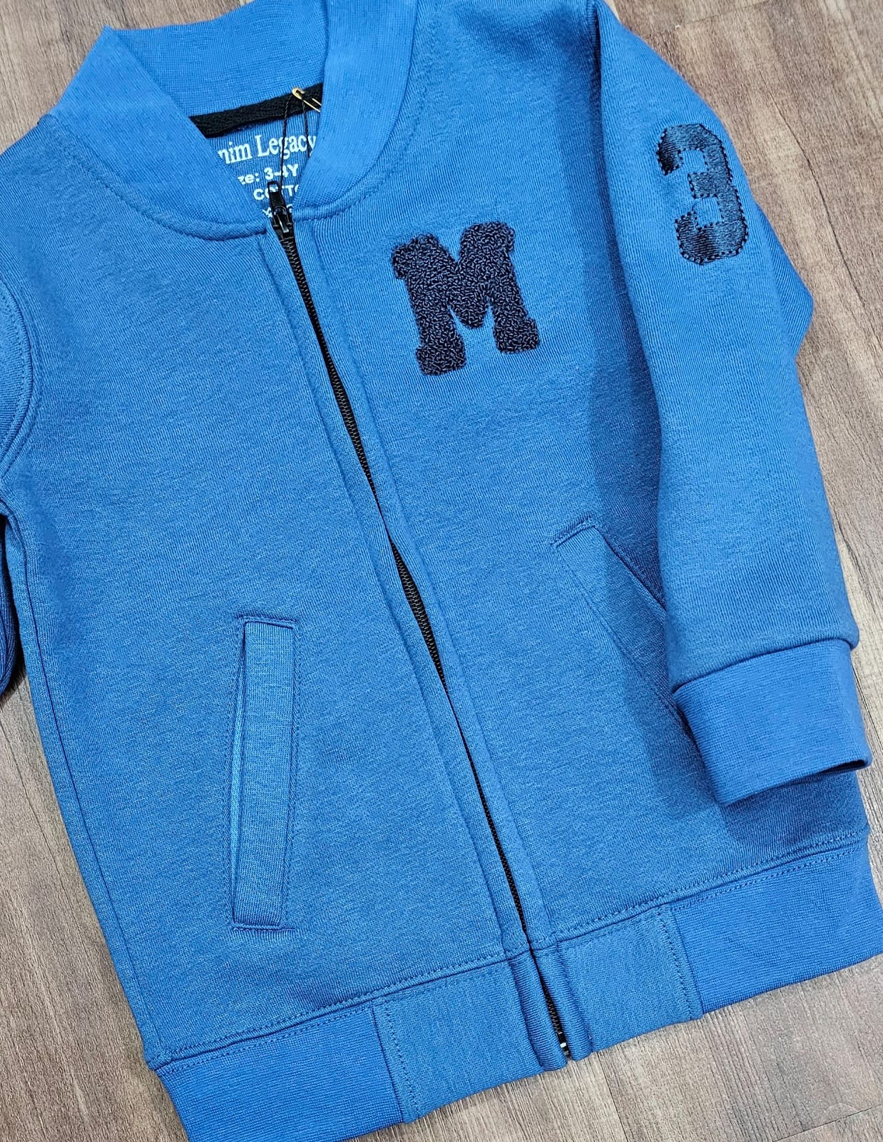 Blue Boys Zipper in Cotton Fleece Fabric