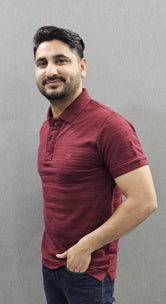 Mens knitted polo shirts in Cotton Jackard self Fabric Maroon