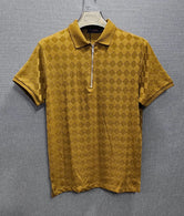 Mens knitted polo shirts in 4 side stretch Imported Fabric zip style, Tan colour.