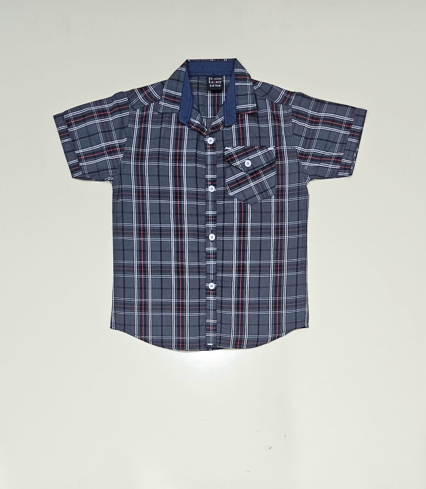 Dark Grey & red check Boys Half Sleeve Casual Shirts