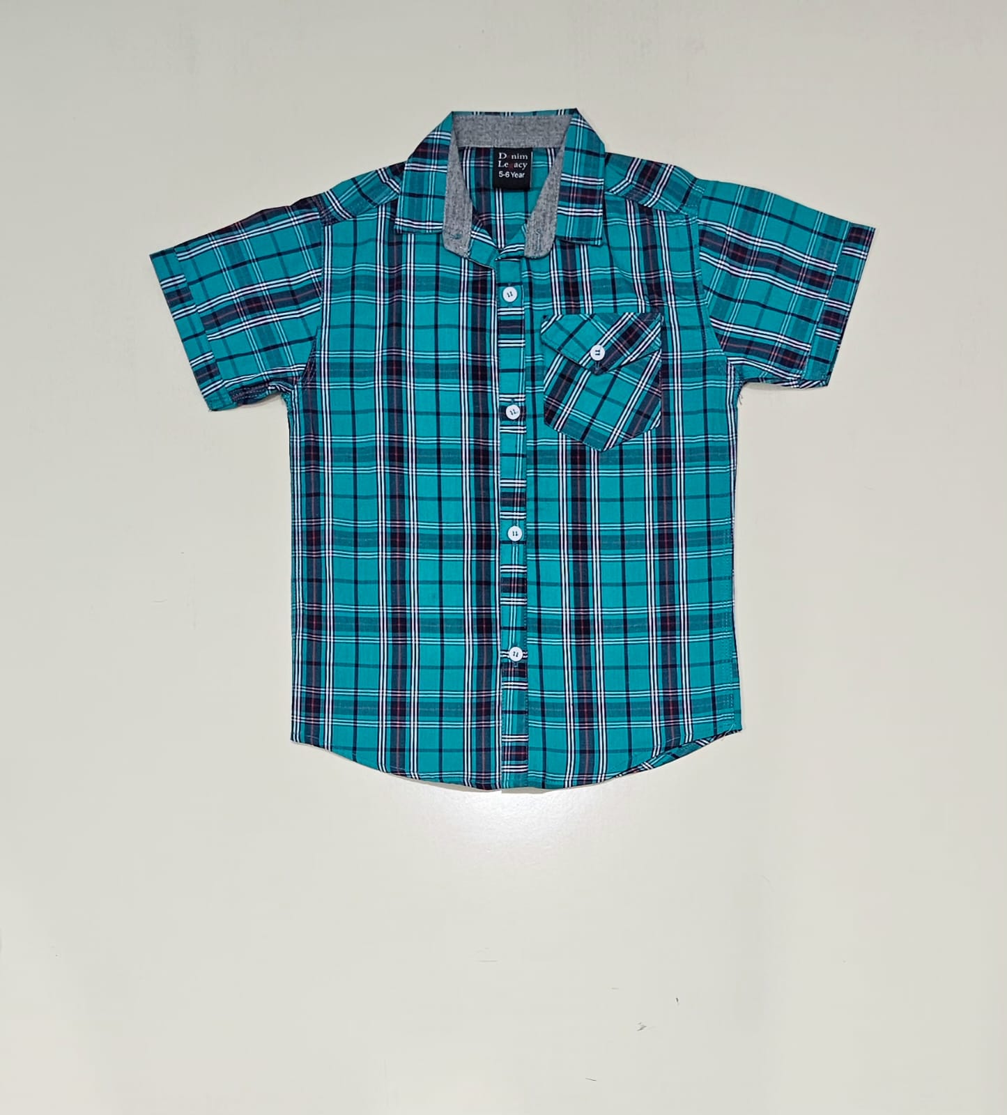 Ferozi Blue & red check Boys Half Sleeve Casual Shirts