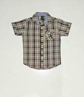 Khakhi & Black check Boys Half Sleeve Casual Shirts