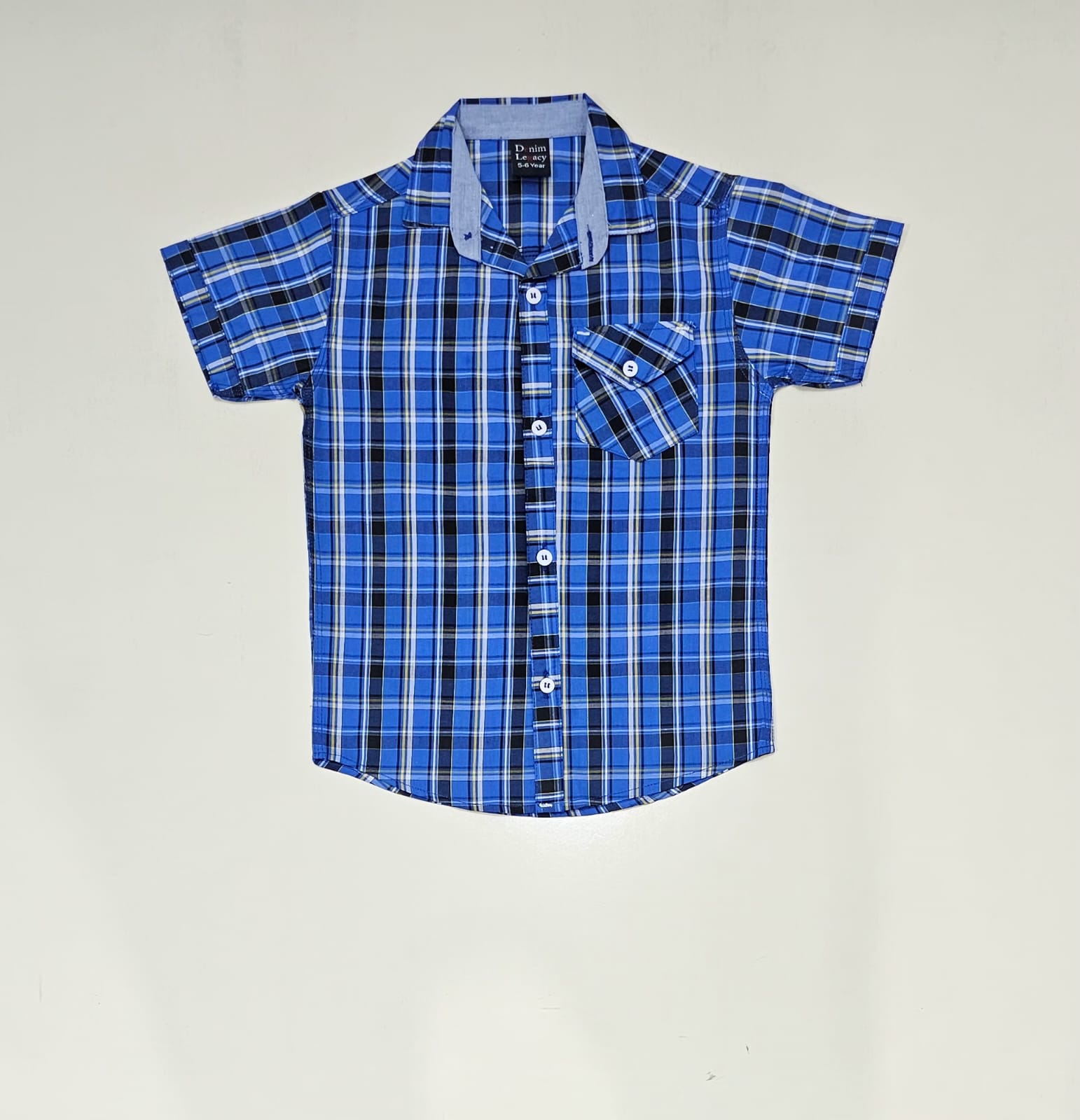 Blue & White check Boys Half Sleeve Casual Shirts