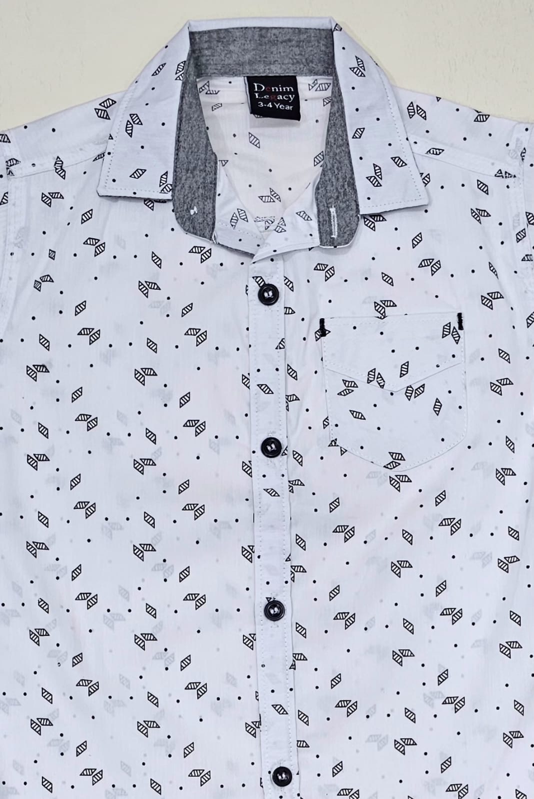 White & Black print Boys Half Sleeve Casual Shirts