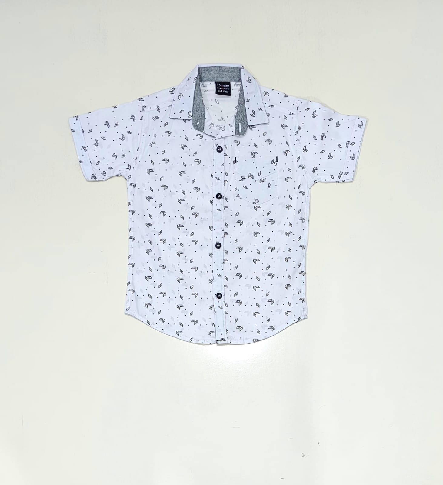 White & Black print Boys Half Sleeve Casual Shirts