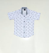 White & Black print Boys Half Sleeve Casual Shirts
