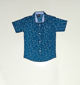 Taurquise & White print Boys Half Sleeve Casual Shirts