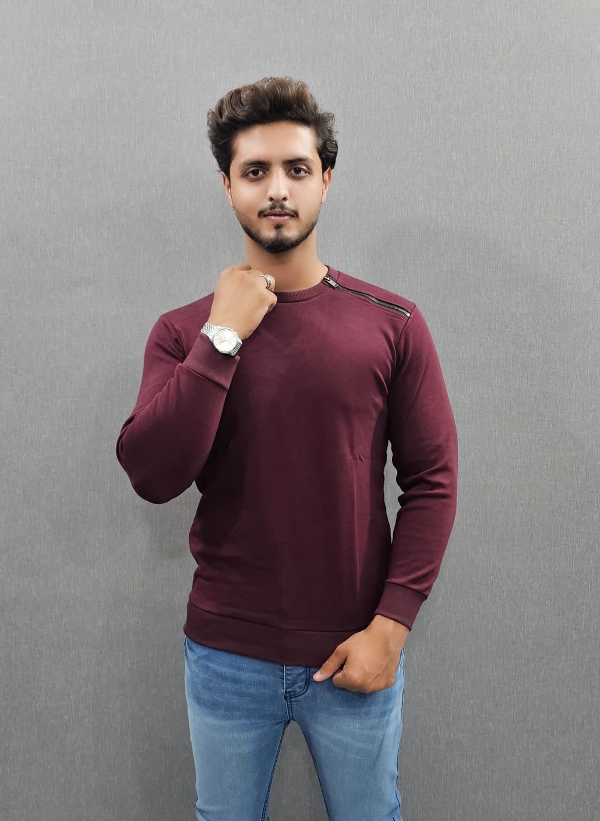 Maroon Men's Premium Sweatshirts Interlock Cotton Fabric