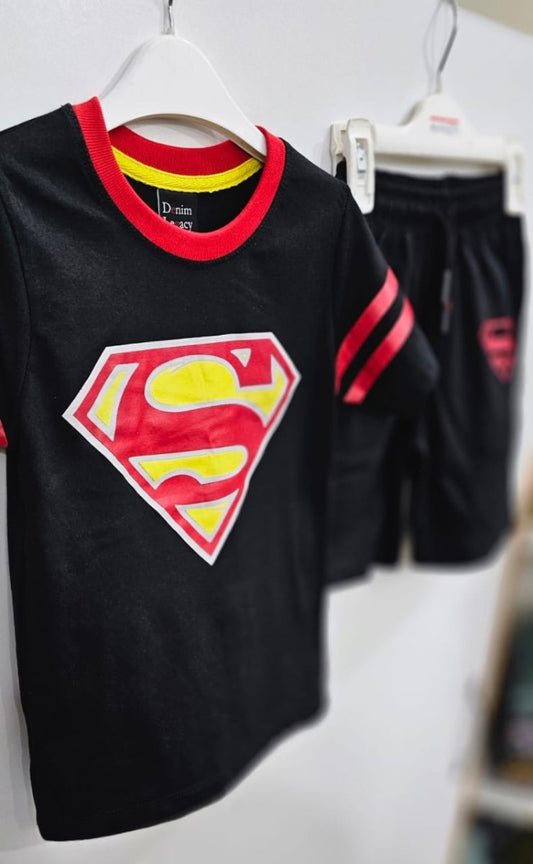 Black Superman Boys Suit with Shorts - Club De Apparel