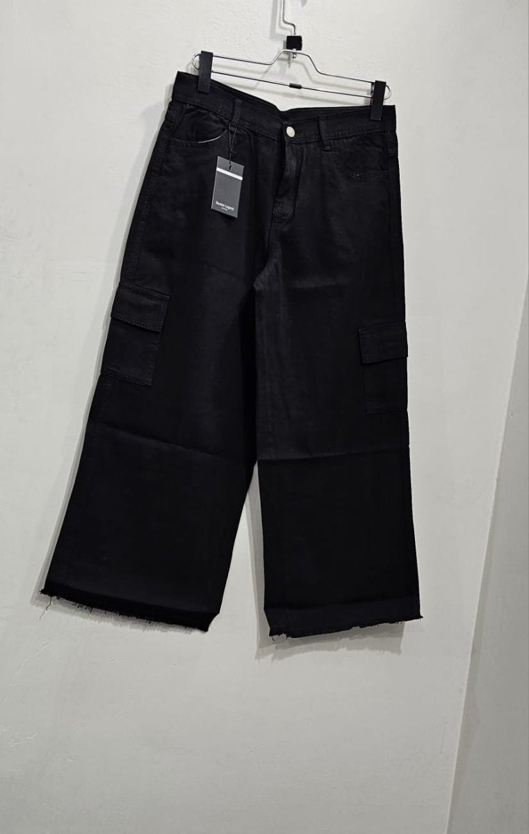 Black Wide Leg 6 Pockets Ladies Jeans - Club De Apparel