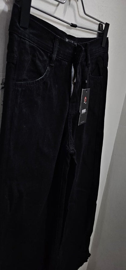 Black Wide Leg Ladies Jeans - Club De Apparel