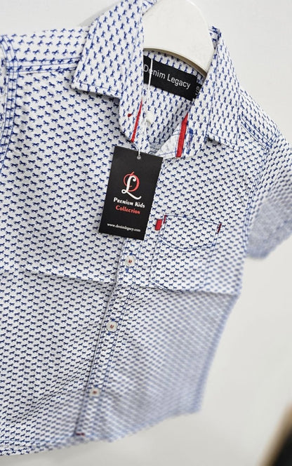 Blue Printed Check Boys Half Sleeve Casual Shirts - Club De Apparel