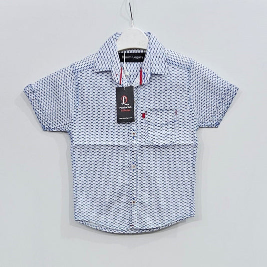 Blue Printed Check Boys Half Sleeve Casual Shirts - Club De Apparel